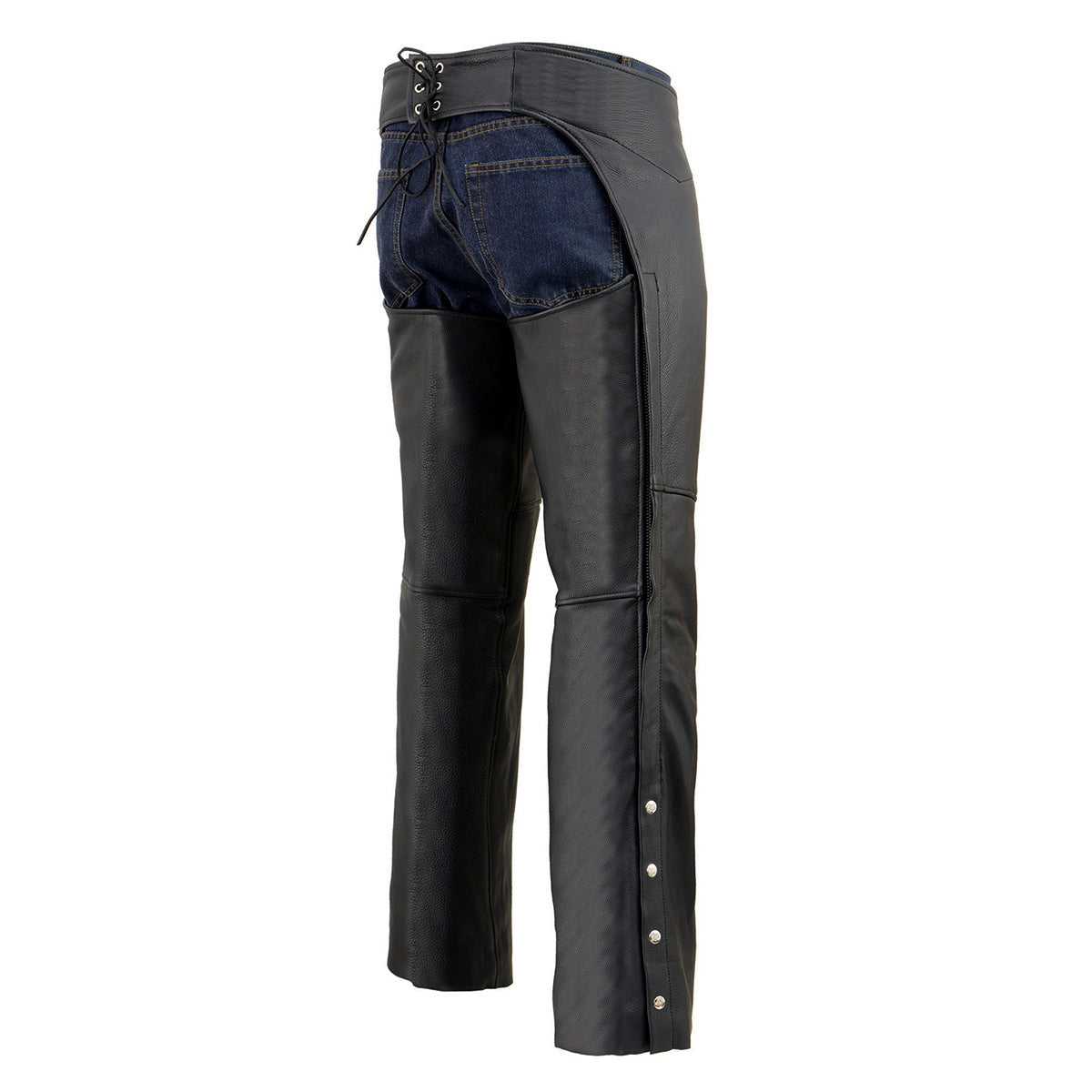 Milwaukee Leather Men's Black Premium Leather Fully Lined Motorcycle Chaps w/ Front Coin Pocket ML1115