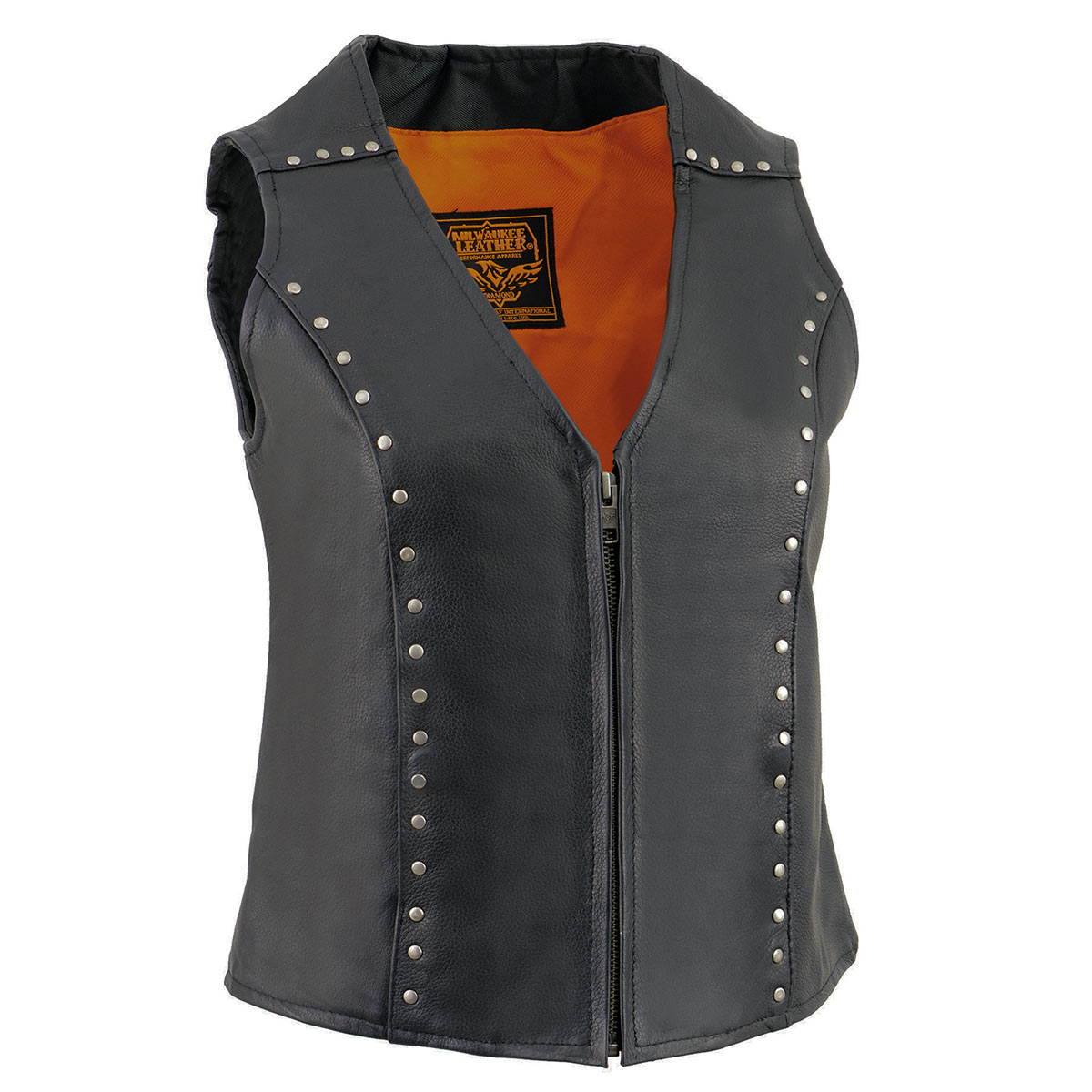 Milwaukee Leather ML2078 Women s Black Naked Leather Motorcycle Rider Vest Studding Detail with Front Zip Closure