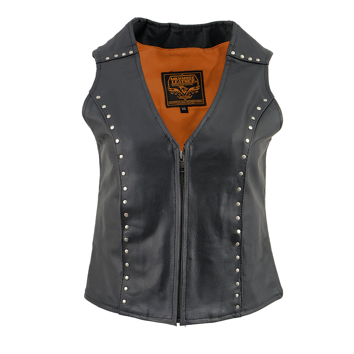 Milwaukee Leather ML2078 Women's Black Premium Leather Motorcycle Rider Vest w/ Studding Detail