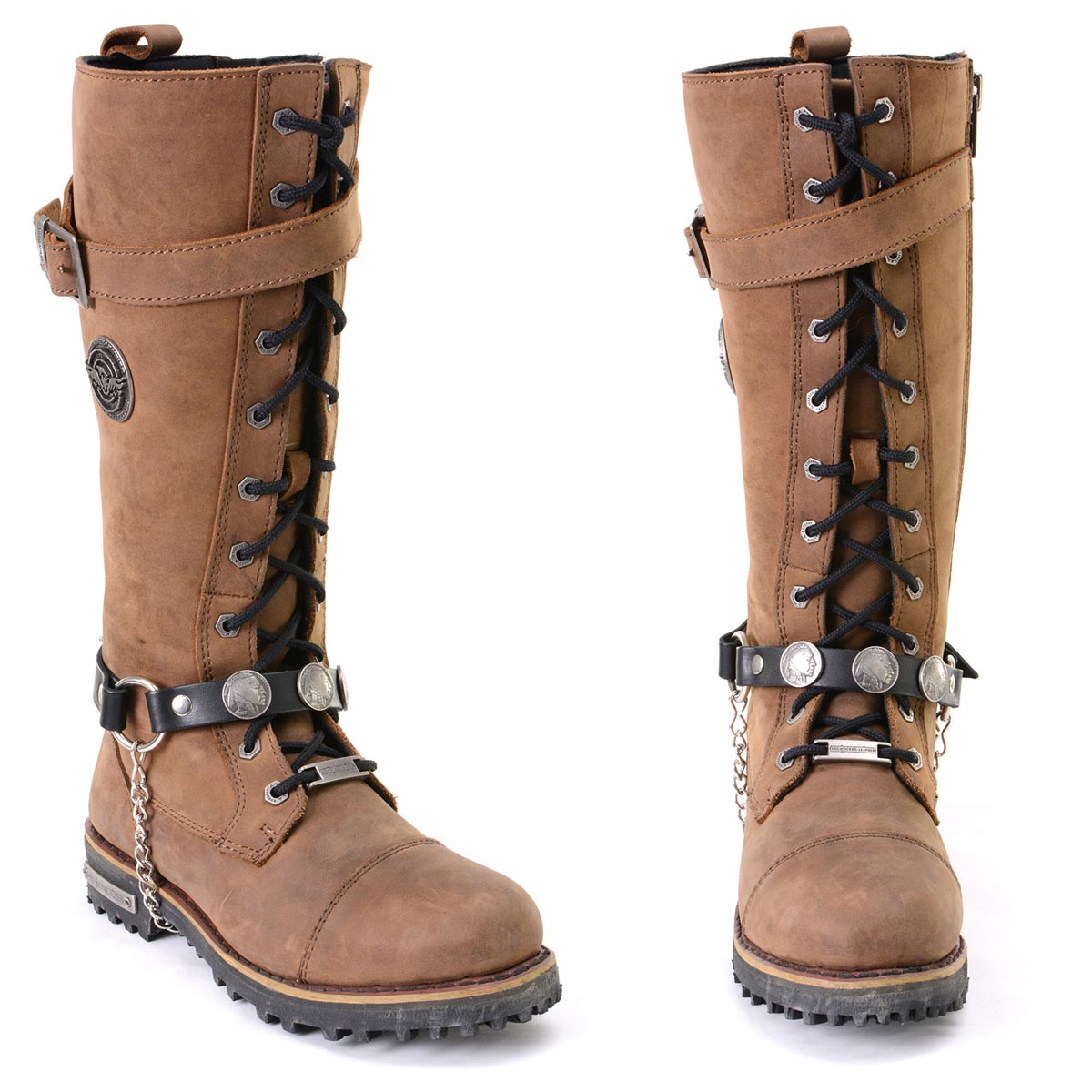 Milwaukee Leather Silver Boot Chain w/ Vintage Native American Medallion & Adjustable Strap -MLA3001