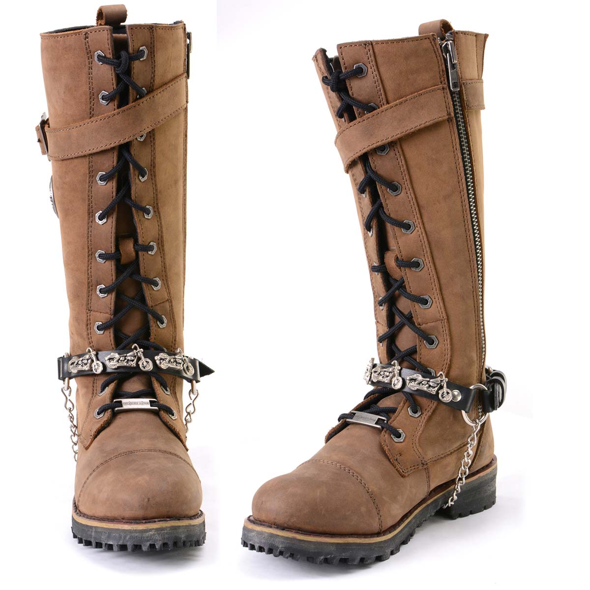 Milwaukee Leather Motorcycle Boot Chain – Silver Chain & Buckle, Motorcycle Medallion Accent - MLA3003