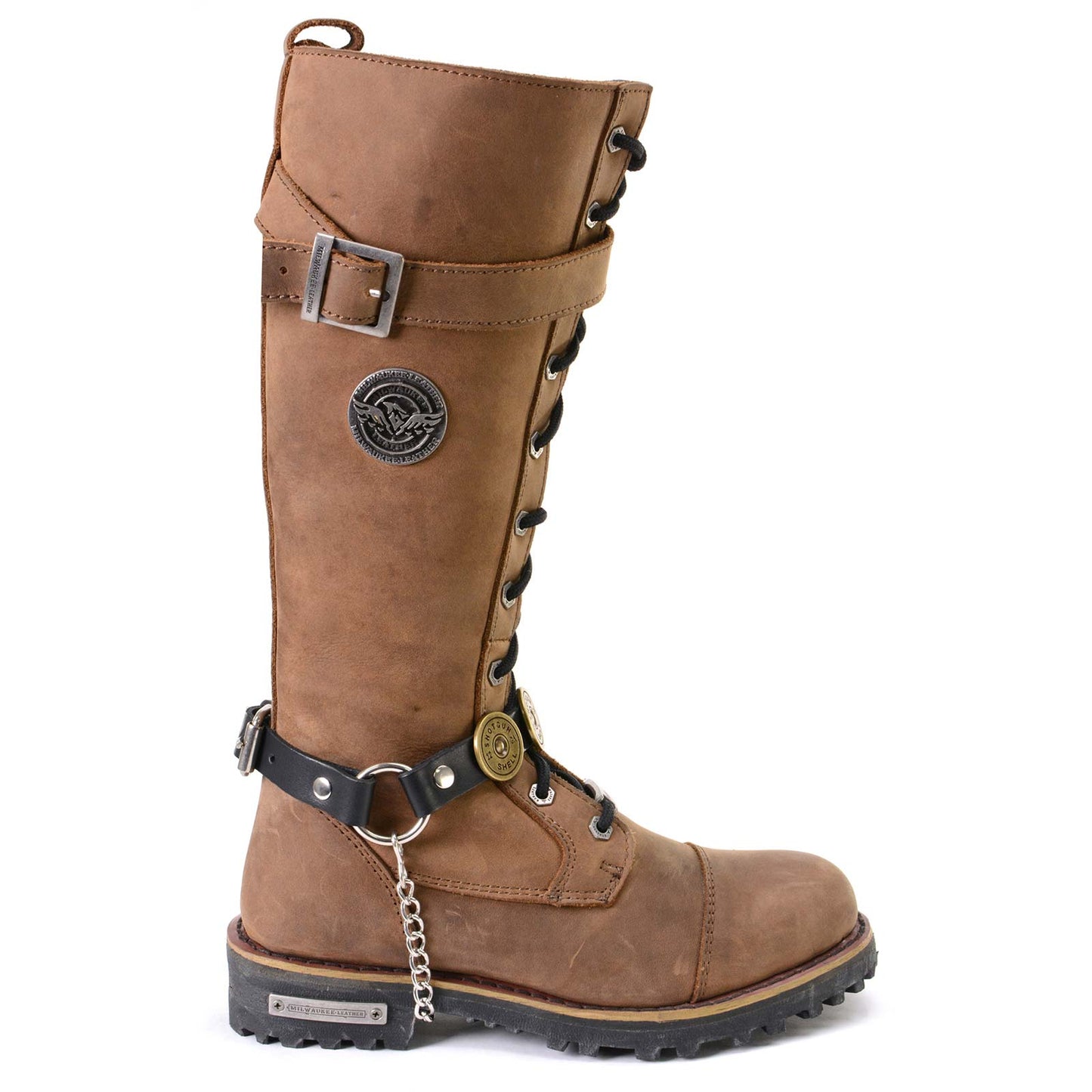 Milwaukee Leather Silver 12 Gauge Shell Medallion Boot Chain with Adjustable Strap – MLA3005