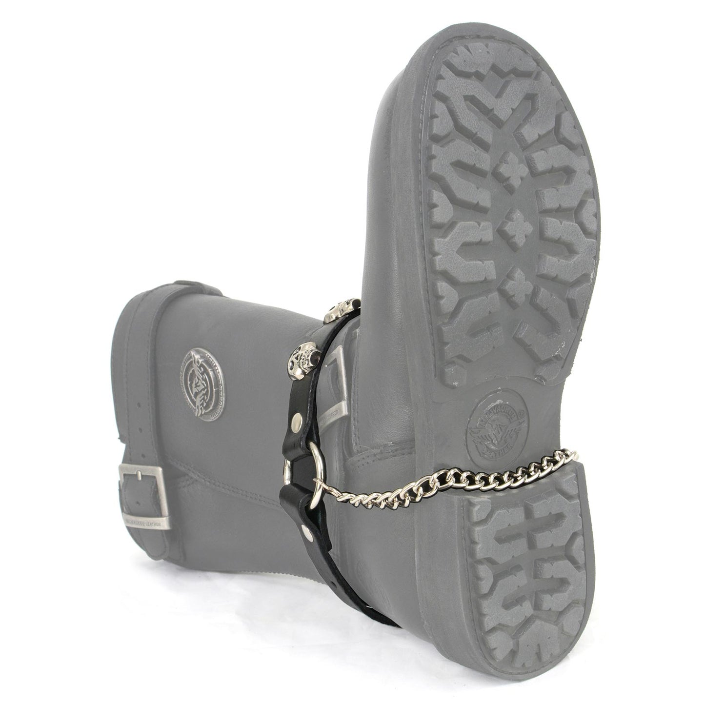 Milwaukee Leather Silver Classic Skull Heads Biker Chain for Motorcycle Boots - MLA3007