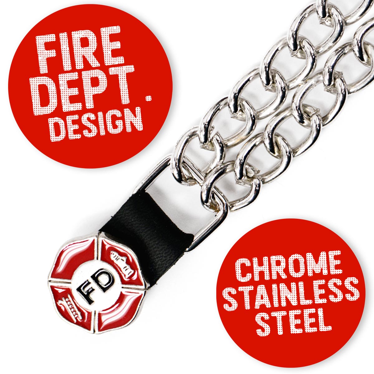 Milwaukee Leather Fire Department Medallion Vest Extender - Double Chrome Chains Genuine Leather 6.5" Extension 4-PCS MLA6012SET