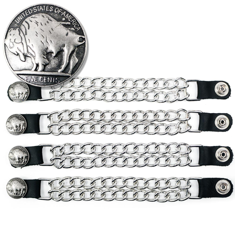 Milwaukee Leather 5 Cent Buffalo Medallion Vest Extender - Double Chrome Chains Genuine Leather 8.5