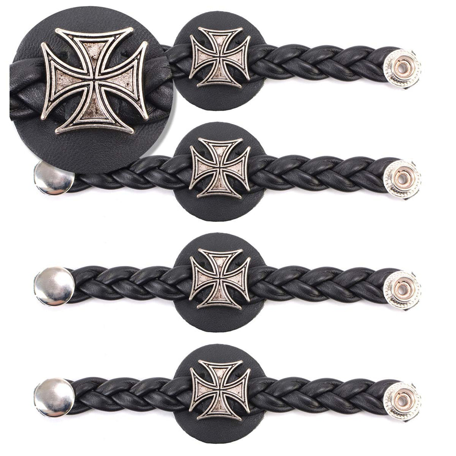 Milwaukee Leather MLA6063SET Iron Cross 4-PCS Vest Extender Double Chrome Chains w/ Genuine Braided Leather 4" Extension