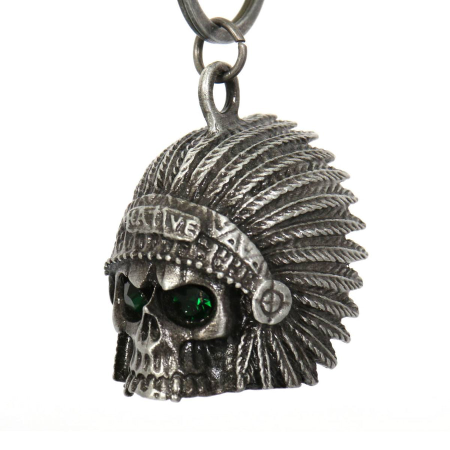 Milwaukee Leather MLB9039 'Native Skull with Green Eyes' Motorcycle Good Luck Bell | Key Chain Accessory for Bikers