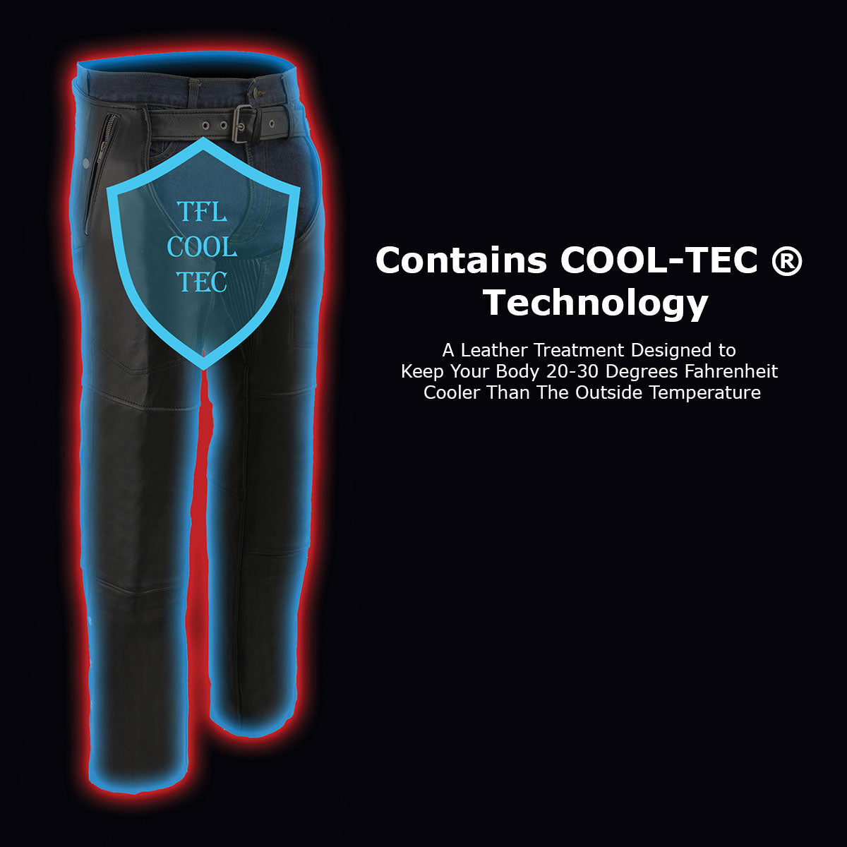 Milwaukee Leather MLM5505 Men's Removal Thermal Lined Black Premium Leather Motorcycle Chaps w/ Cool-Tec Leather