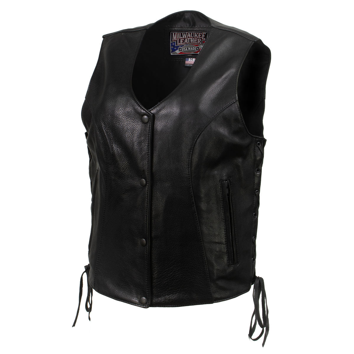 Milwaukee Leather USA MADE MLVSL5002 Women's Black Kitten Leather Motorcycle Vest with Side Laces