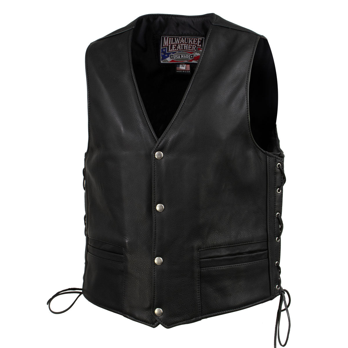 Milwaukee Leather USA MADE MLVSM5003 Men's Black Gaucho Extra Long Back Premium Steerhide Motorcycle Leather Vest