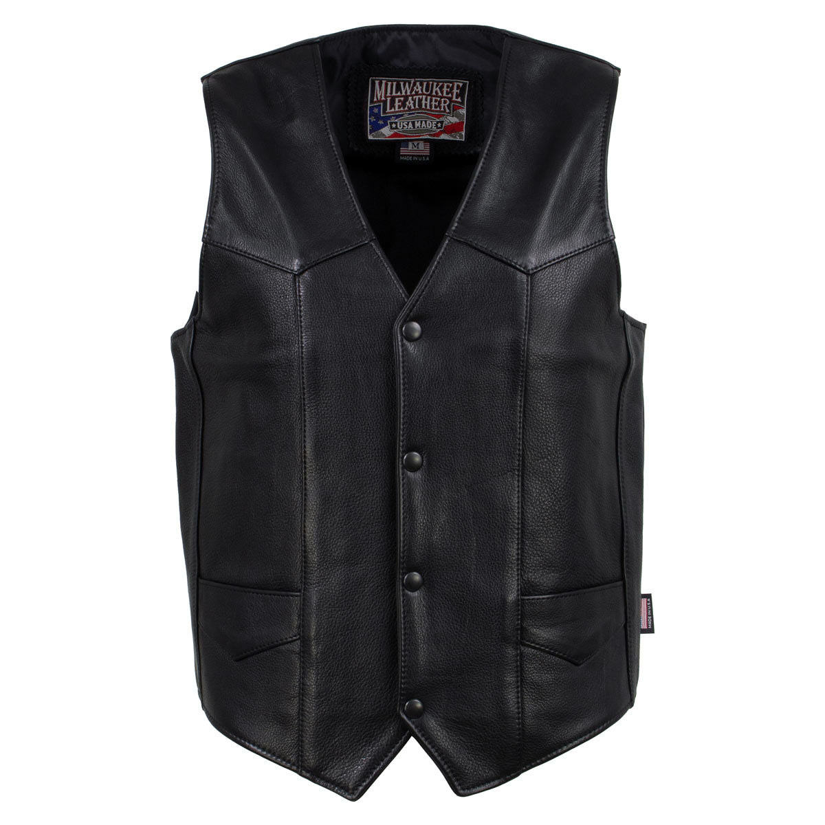 Milwaukee Leather USA MADE MLVSM5006 Men's Black Classic Western Premium Motorcycle Rider Leather Vest