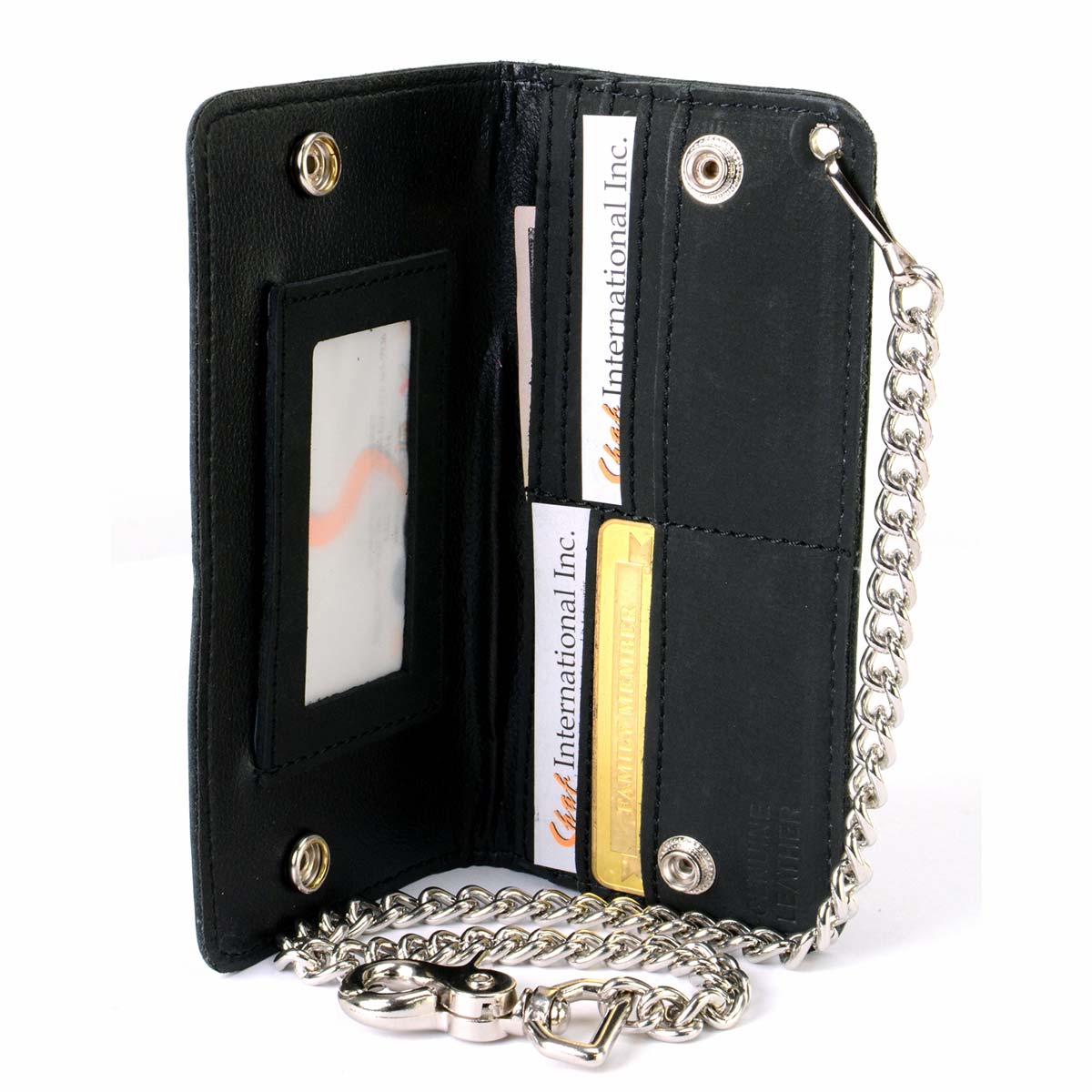 Milwaukee Leather MLW7893 Men's 7" Leather Bi-Fold Biker Wallet w/ Multiple Storage and Swivel Trigger Clip Anti-Theft Stainless Steel Chain