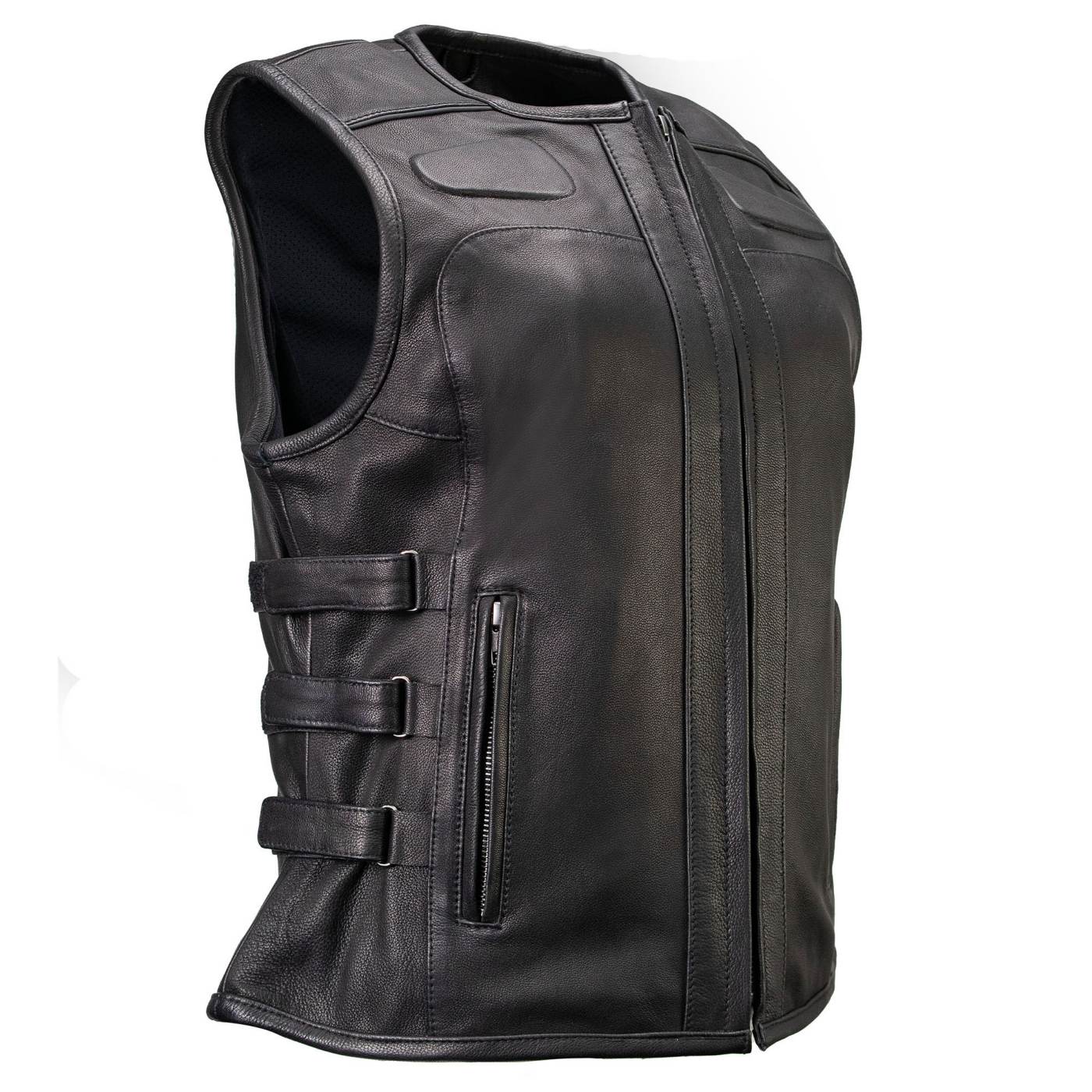 Milwaukee Motorcycle Clothing Co. Women's Gixxer Black Premium Leather Vest w/ Round Neck Side Buckle MMC40003