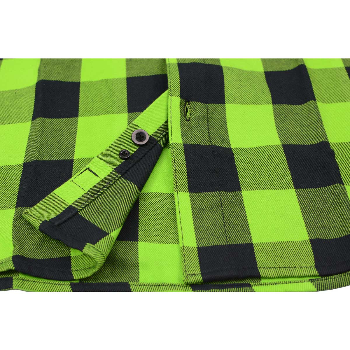 Milwaukee Leather Men's Flannel Plaid Shirt Black and Neon Green Long Sleeve Cotton Button Down Shirt MNG11632