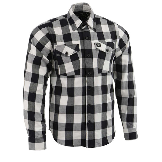 Milwaukee Leather MNG11633 Men's Flannel Plaid Shirt Black and White Long Sleeve Cotton Button Down Shirt
