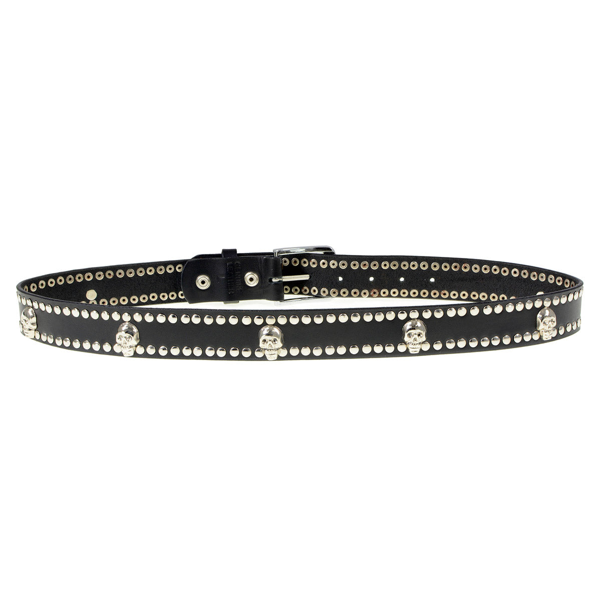 Milwaukee Leather MP7103 Men's Black Studs and Skulls Genuine Leather Belt with Buckle - 1.5 inches Wide