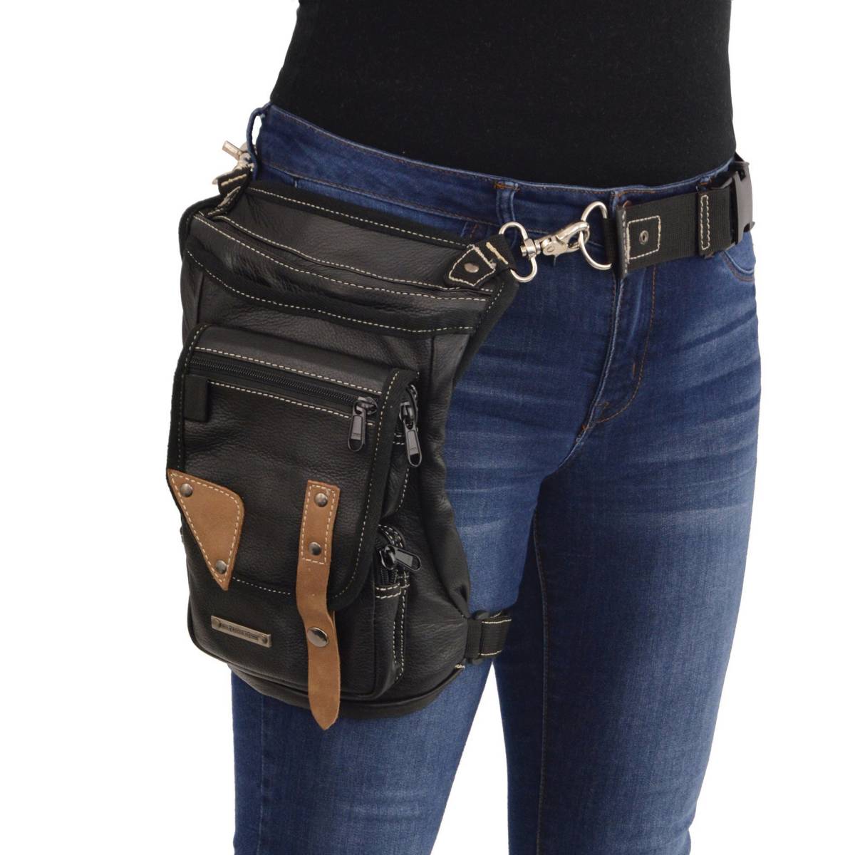 Milwaukee Leather MP8880 Black Conceal and Carry Leather Thigh Bag