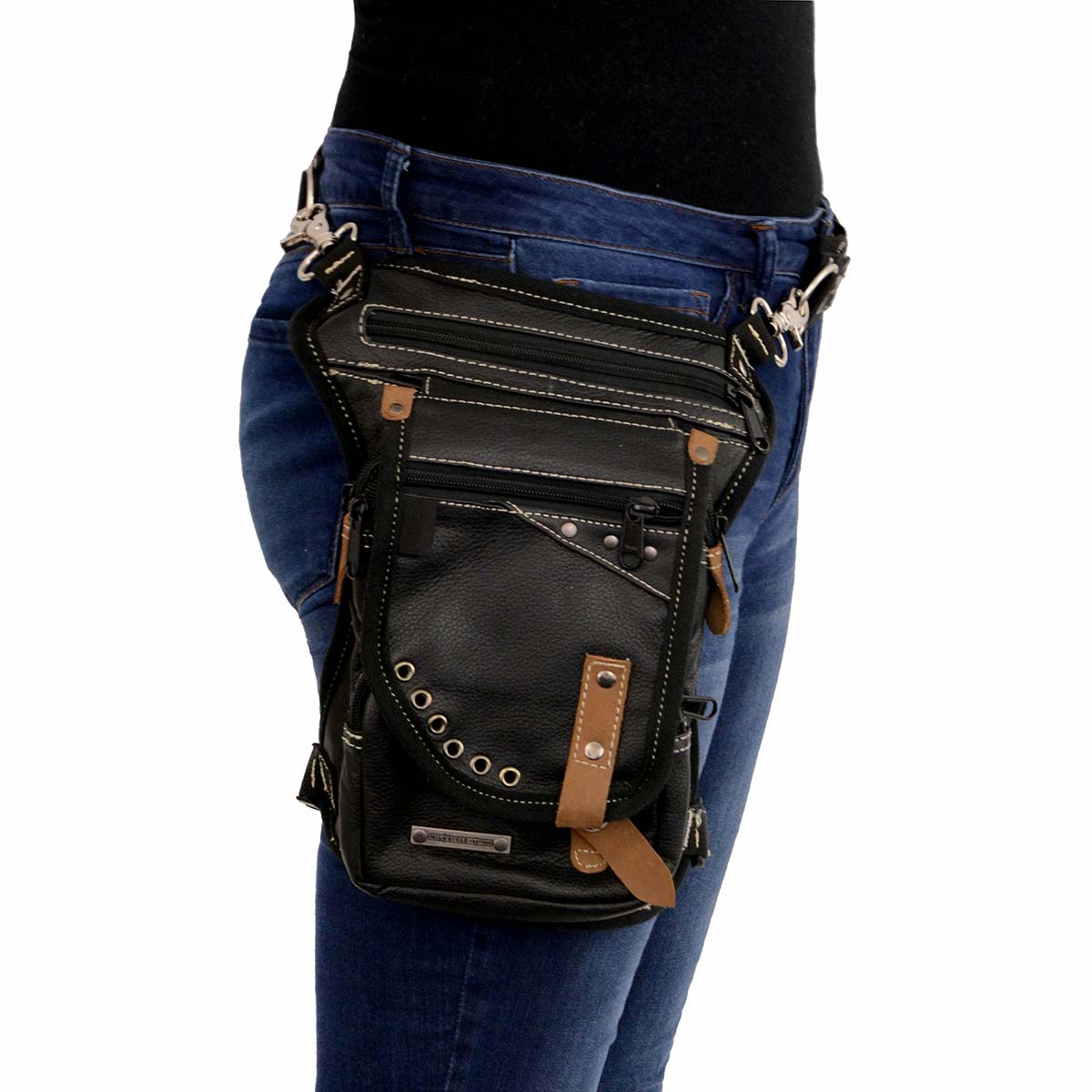 Milwaukee Leather MP8890 Conceal and Carry Black Leather Thigh Bag with Waist Belt