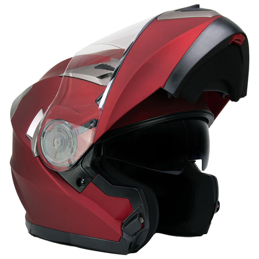 Milwaukee Helmets MPH9826DOT Ionized Flat Red Advanced Motorcycle Modular Helmet w/ Drop Down Visor
