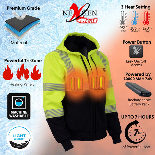 Nexgen Heat MPL2773SET Women's Heated Zippered Hoodie High-Viz Reflective - for Riding Hiking Winter Outdoor Activities