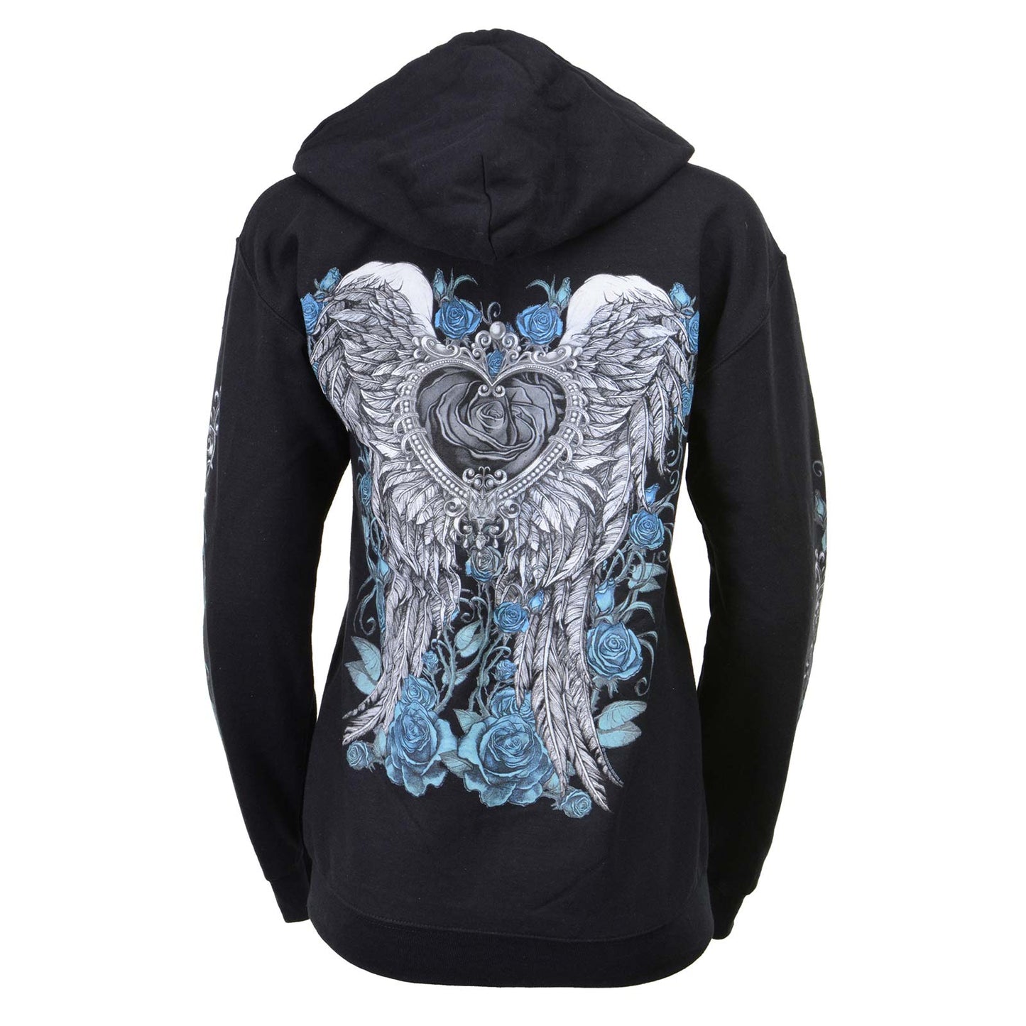 Milwaukee Leather MPLH228001 Women's 'Angel Roses' Zip Up Hooded Black Sweat Shirt