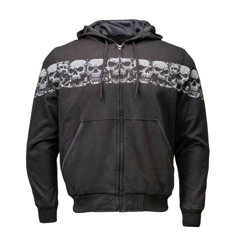 MMCC Men’s Bare Bones Hoodie – Reflective Skull Graphics Front & Back, Full Zip, 100 % Cotton, MPM1681