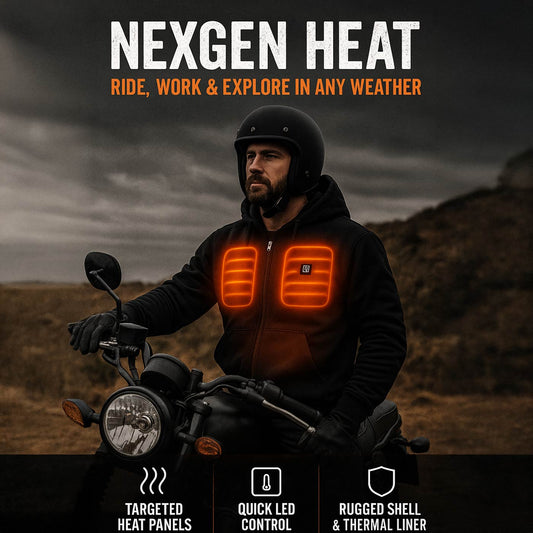 Nexgen Heat Men’s Silver Heated Hoodie Jacket – Winter Motorcycle Riding Gear for Cold Outdoors MPM1714SET