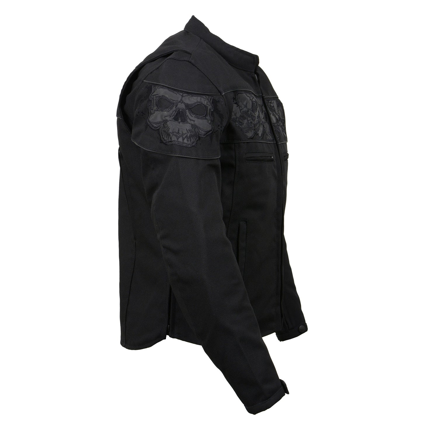 Milwaukee Leather MPM1730 Men's Black Padded Textile All Season Motorcycle Jacket w/ Reflective Skulls Artwork