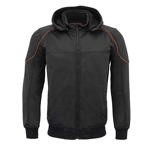 Milwaukee Leather MPM1764 Men's Black Soft Shell CE Armored Motorcycle Racing Style Hoodie Jacket w/ Detachable Hood