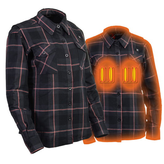 Nexgen Heat Nxl2602set Women's 'Bonnie' Black Grey Red Heated Flannel Long Sleeve Shirt (Rechargeable Battery Pack Included)