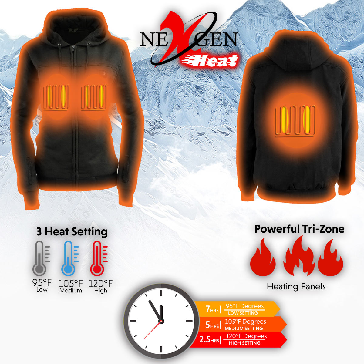 Nexgen Heat MPL2717DUAL Technology Women's Heated Hoodie - Black Sweatshirt Jacket for Winter Season