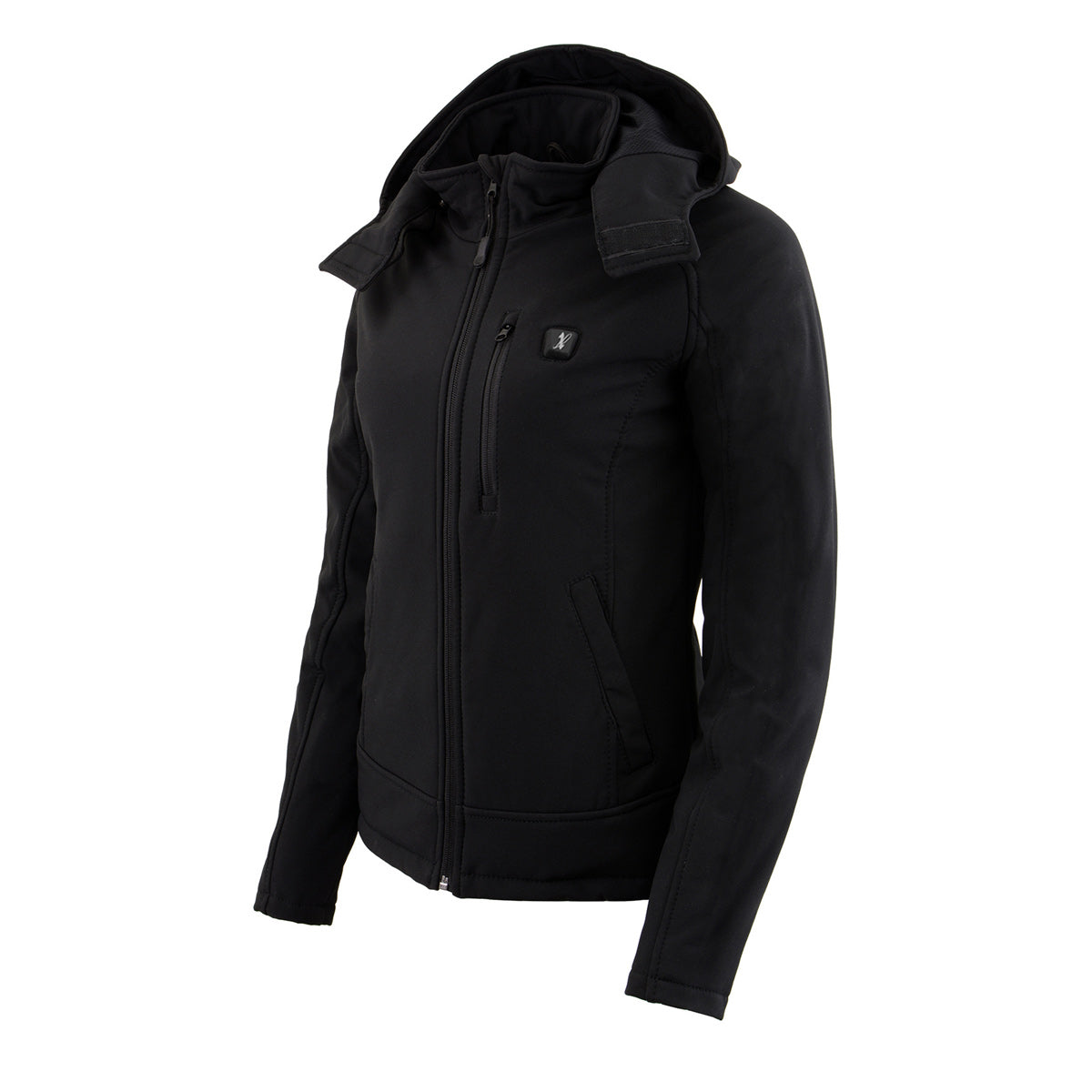 Nexgen Heat MPL2767SET Women's Black 'Heated' Soft Shell Jacket with Detachable Hood for Riding Hiking Winter Outdoor Activities