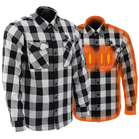NexGen NXM1601SET Men's 'Riffraff' Black and White Heated Flannel Long Sleeve Shirt (Rechargeable Battery Pack Included)