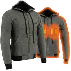 Nexgen Heat MPM1713 Men's “Fiery’’ Heated Hoodie - Grey Zipper Front Sweatshirt Jacket for Winter w/Battery Pack