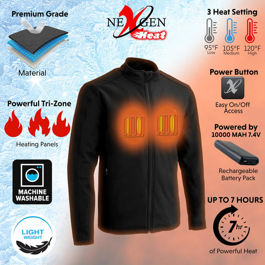 Nexgen Heat MPM1762SET Men’s Soft Shell Heated jacket - Black Standup Collar Jacket for Winter Cold Weather