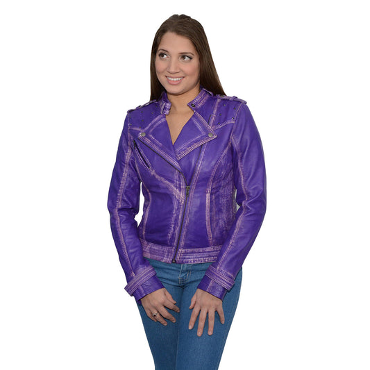 Milwaukee Leather Women's Maiden Purple Premium Sheepskin Motorcycle Fashion Leather Jacket - SFL2840