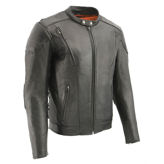 Milwaukee Leather Men's Scooter Black Vented Motorcycle Leather Jacket w/ Side Laces SH1010