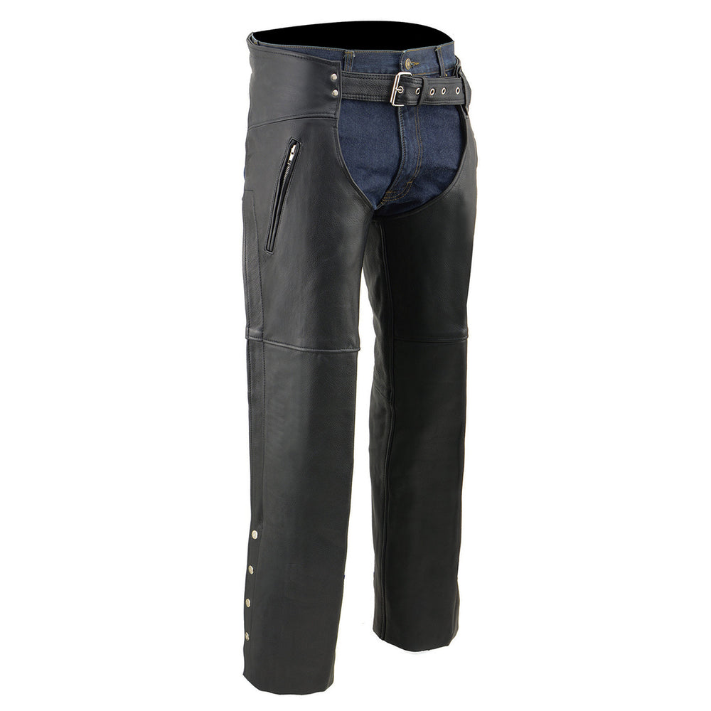 Milwaukee Leather SH1190 Men's Black Leather Chaps with Zippered Thigh Pockets