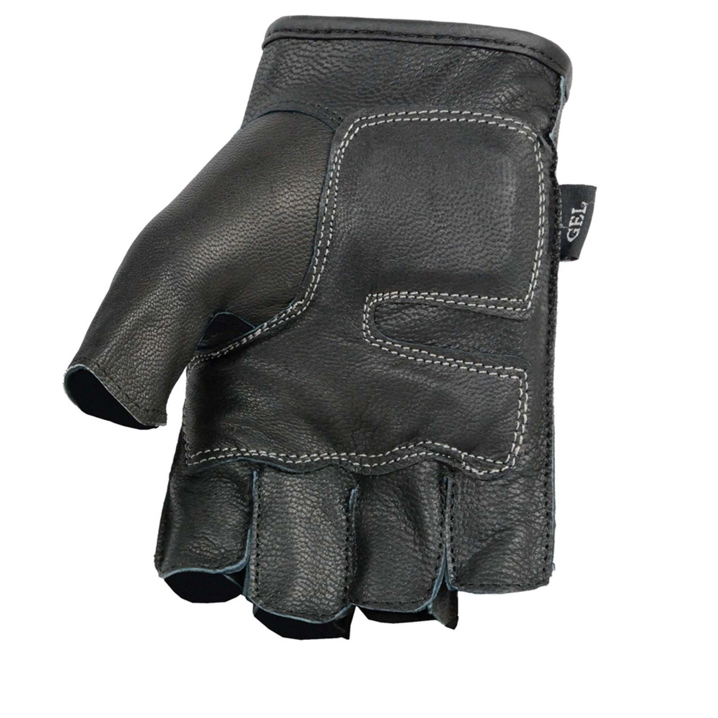 Milwaukee Leather SH198 Men's Black Leather Gel Padded Palm Fingerless Motorcycle Gloves w/ Red Flame Embroidery