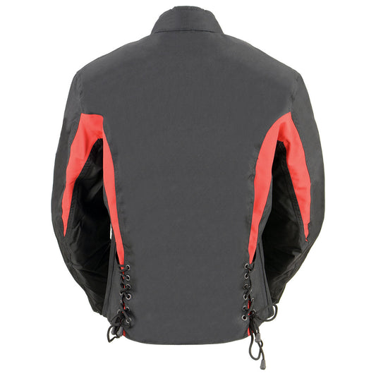 Nexgen SH2188 Women's Black and Red Textile Motorcycle Riding Jacket with Side Stretch and Lacing