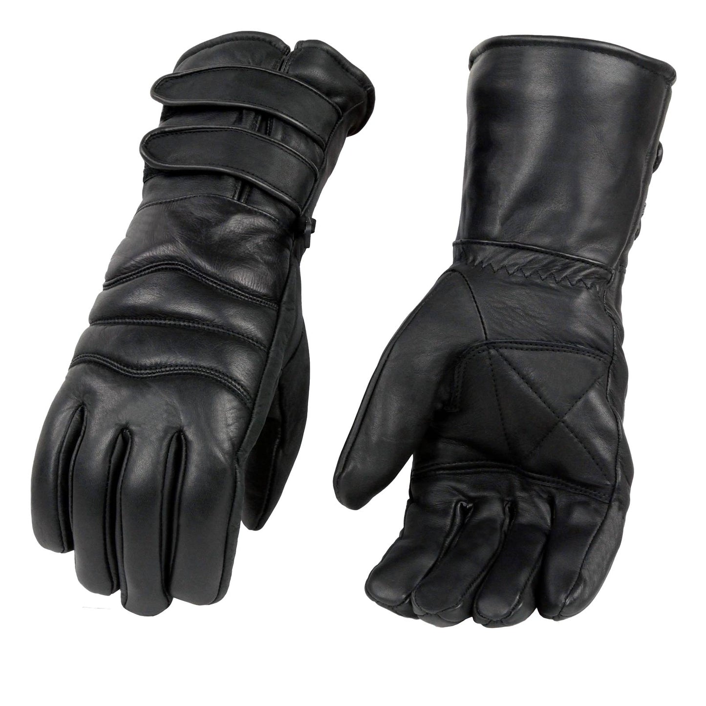 Milwaukee Leather SH233 Men's Black Leather Gauntlet Gloves with Double Strap