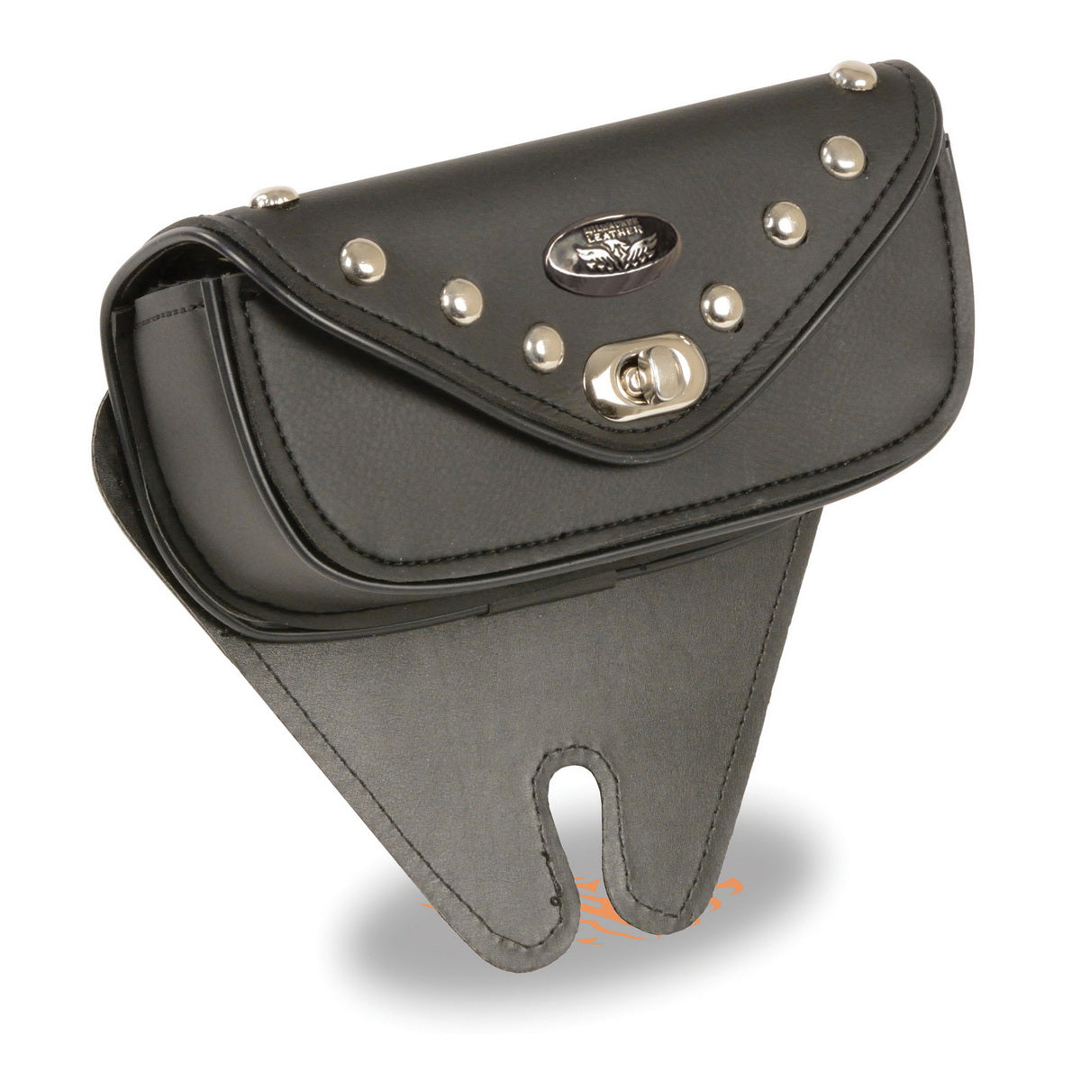 Milwaukee Leather Performance SH67103 Black Small Single Pocket Studded Windshield Mount Bag with Turn Clasp