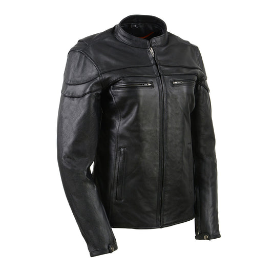 Milwaukee Leather SH8011 Women's Black Leather Sporty Scooter Crossover Biker Jacket