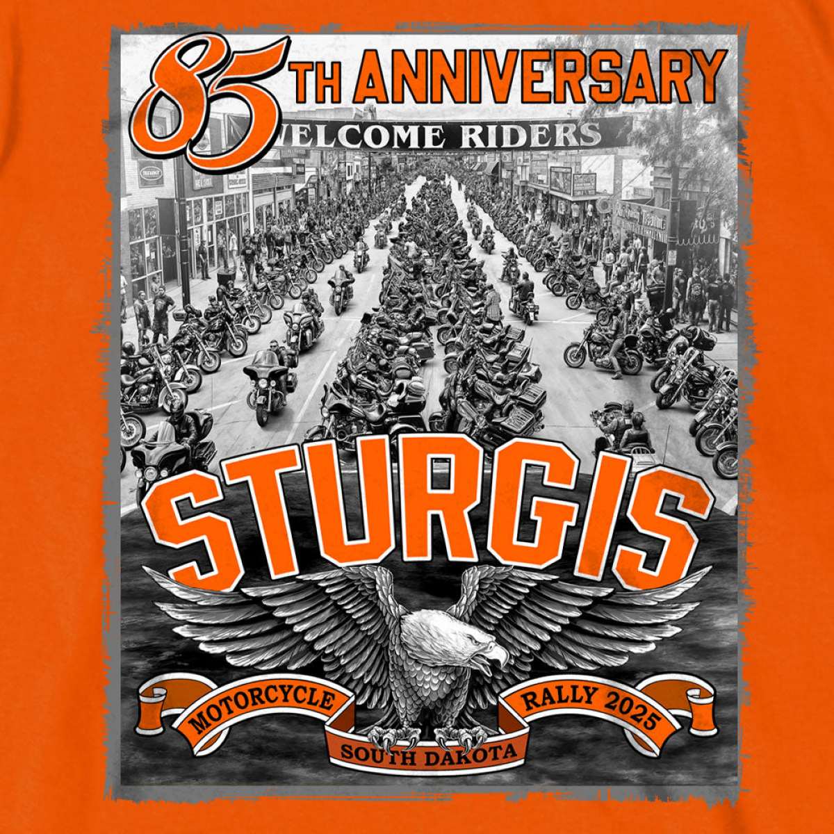 2025 Sturgis Motorcycle Rally Main Street Photo SS Orange T-shirt SPB1168