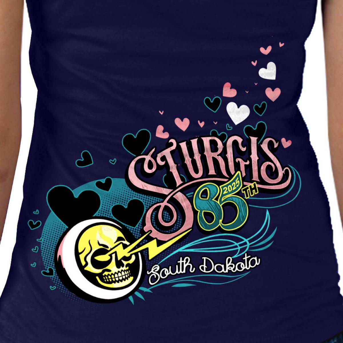 2025 Sturgis Women's Motorcycle Rally Pink Lady Navy Ladies T-Shirt