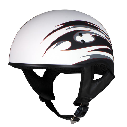 Hot Leathers Tribal White Motorcycle Skull Cap Half Helmet DOT Approved HLT68