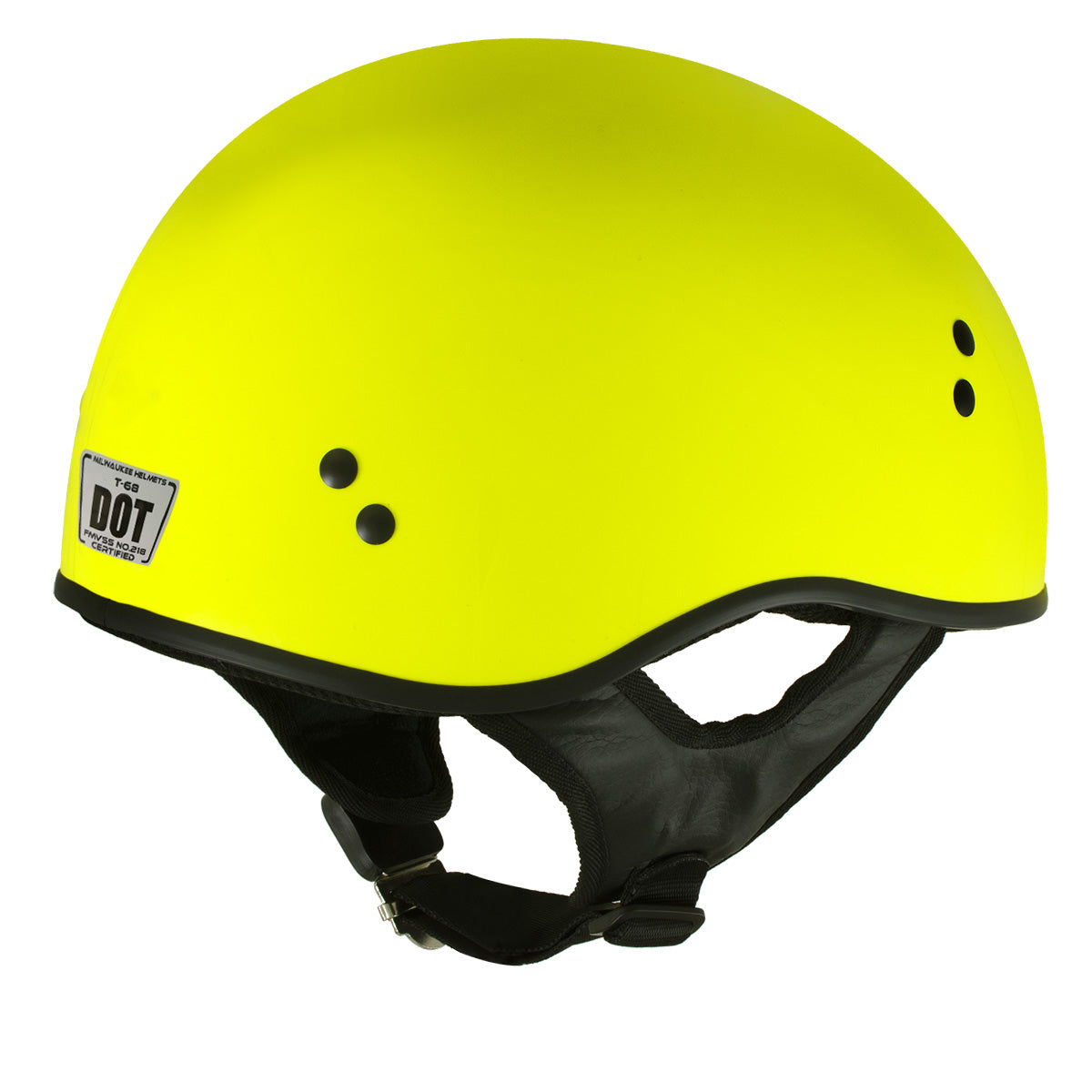 Milwaukee Helmets T68 'The O.G.' Hi-Vis Neon Yellow Motorcycle DOT Approved Skull Cap Half Helmet for Men and Women Biker