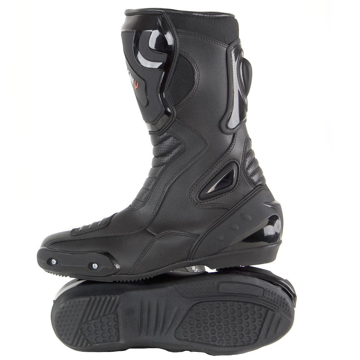 Vulcan V300 Men's 'Velocity' Black Leather Motorcycle Racing Sport Boots with Shift Protection