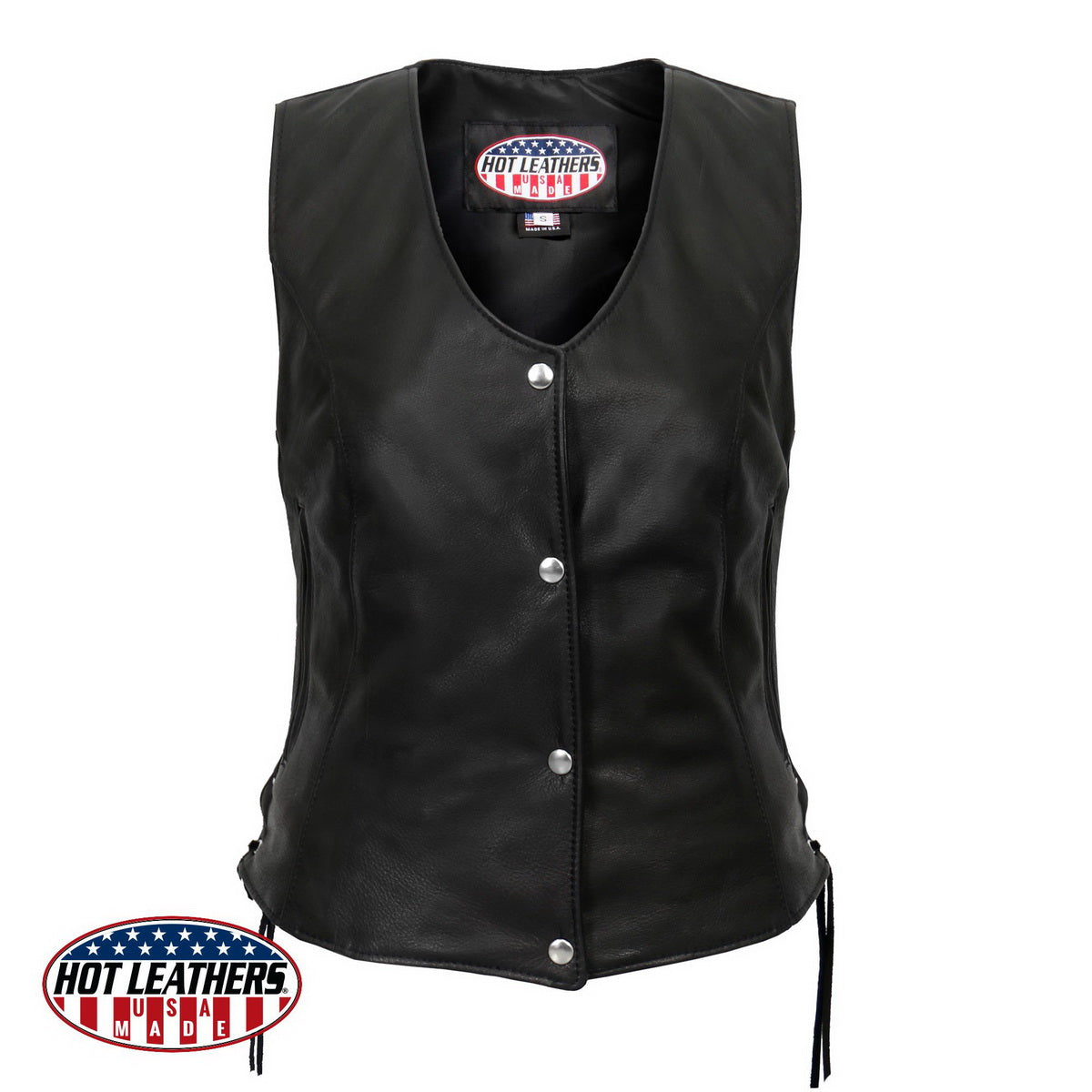 Hot Leathers VSL5002 USA Made Women's Black Leather MC Vest with Side Laces