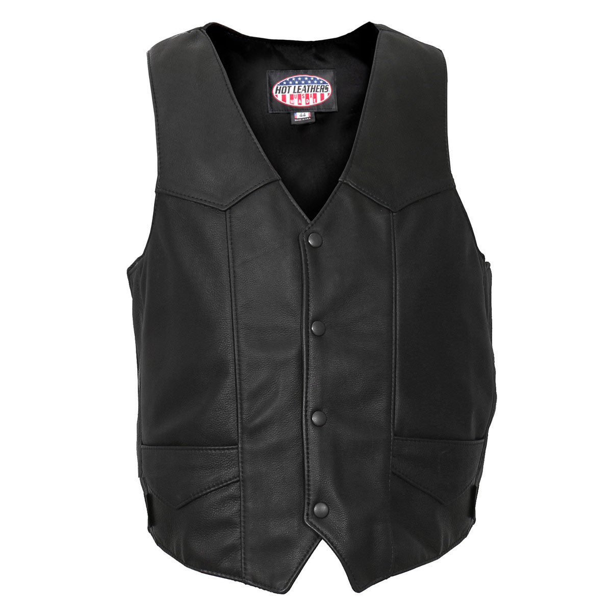 Hot Leathers VSM5006  USA Made Men's Black Classic Premium Leather Vest